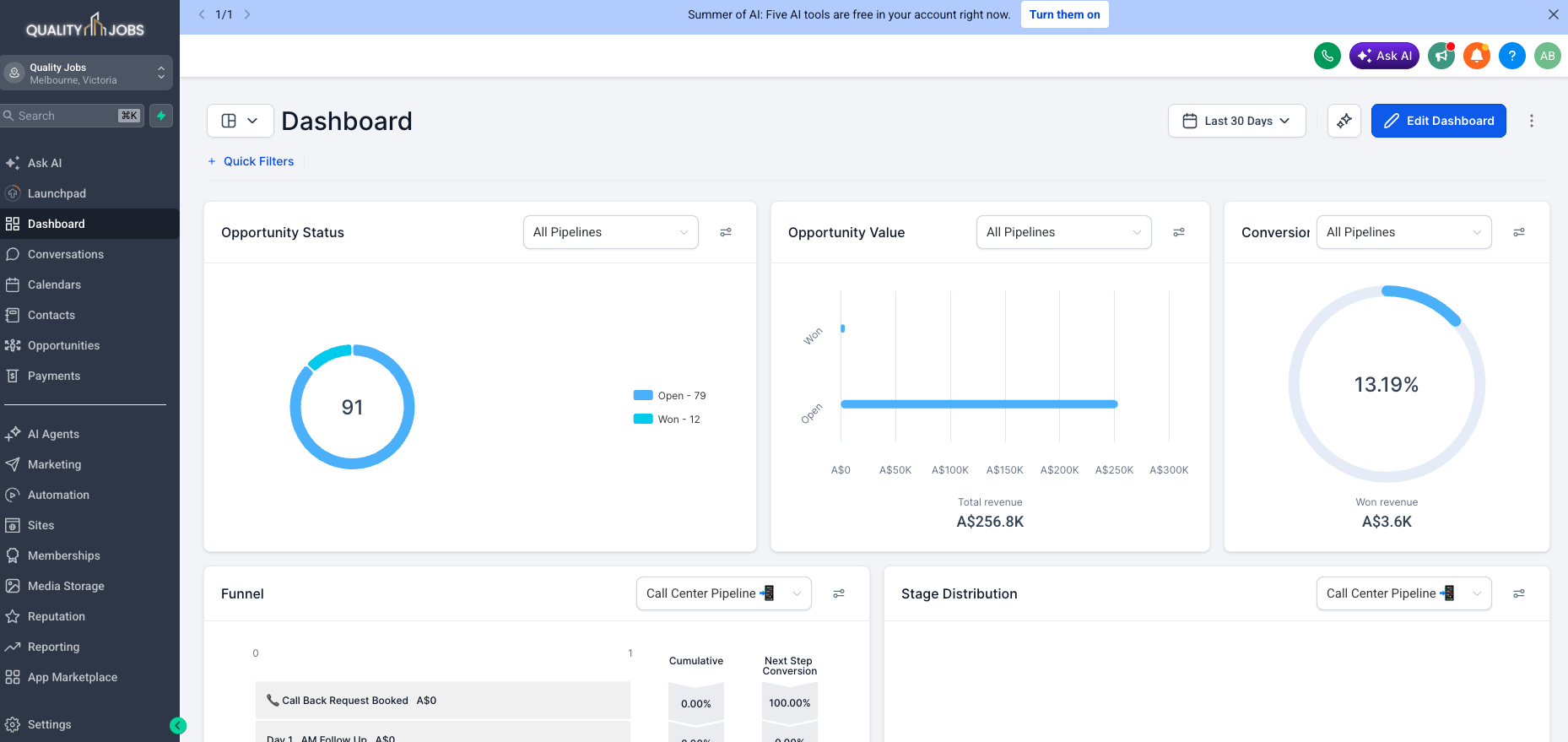 GoHighLevel CRM Dashboard
